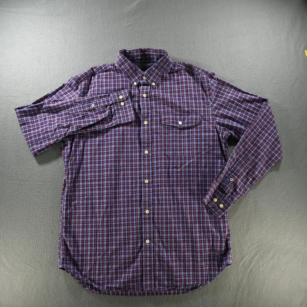 Banana Republic Mens Soft Wash Plaid Button Down Shirt Large Maroon Blue